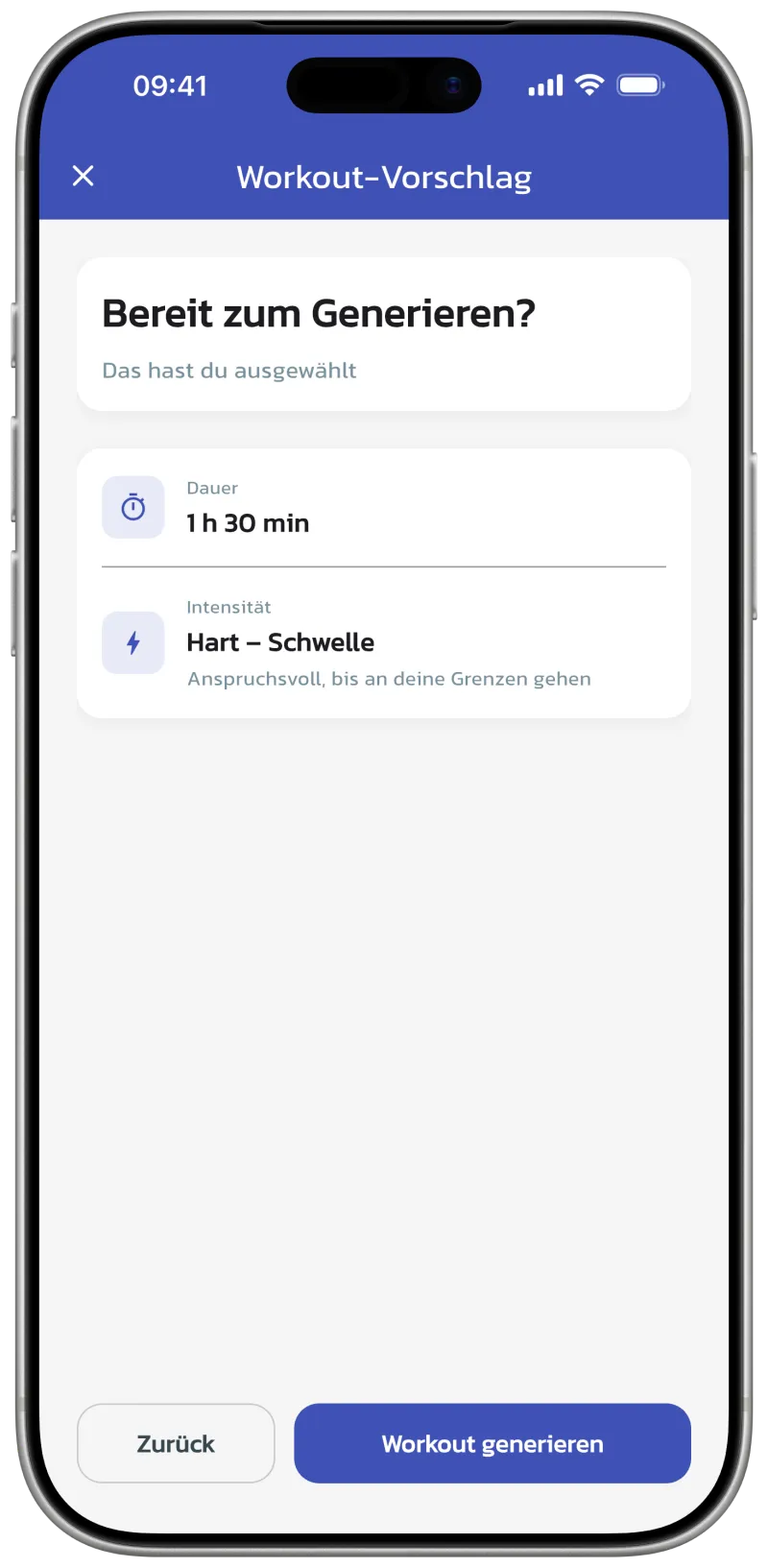 KI-Workout-Generator-Bildschirm