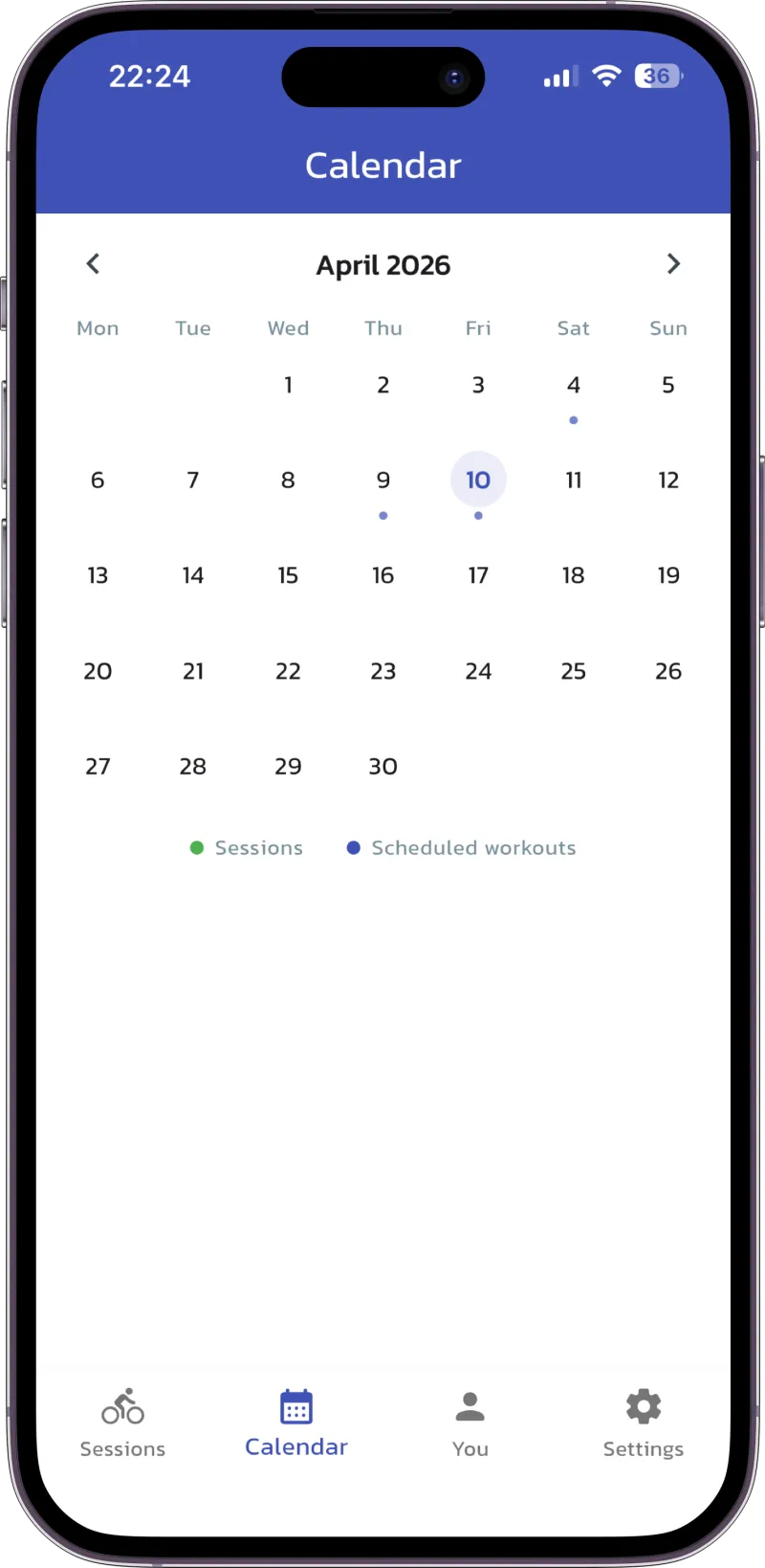 App screenshot: calendar