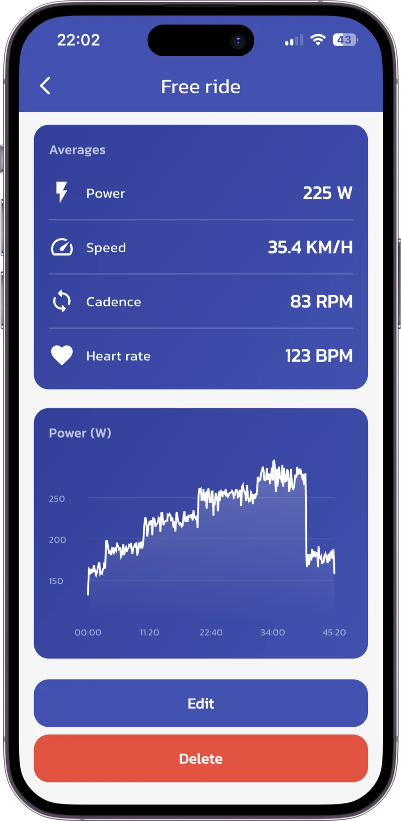 App screenshot: session view