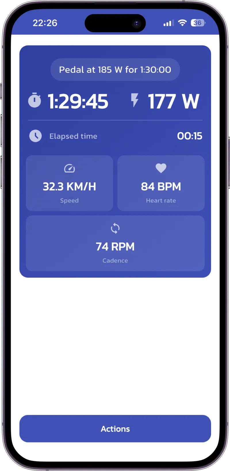 App screenshot: workout perform