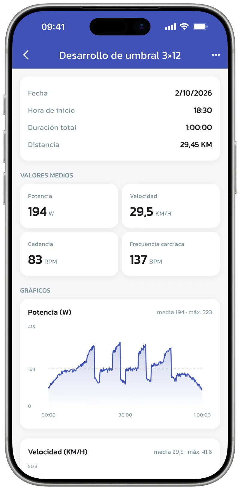 App screenshot: session view