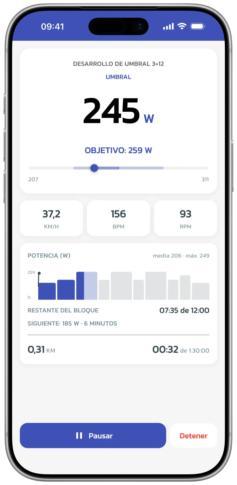 App screenshot: workout perform