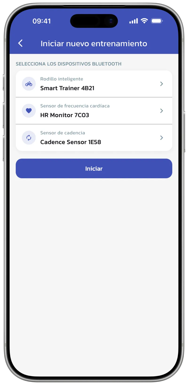 App screenshot: workout start