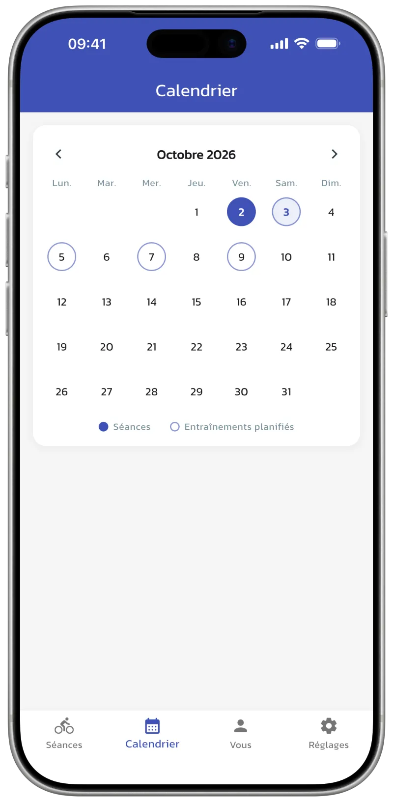 App screenshot: calendar