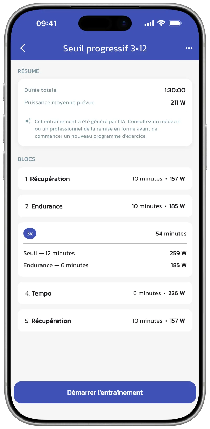 App screenshot: workout create
