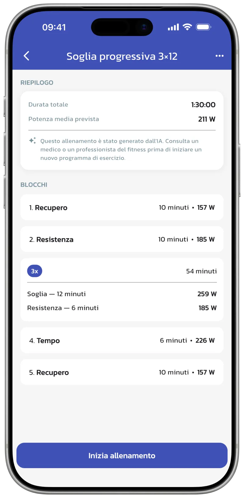 App screenshot: workout create