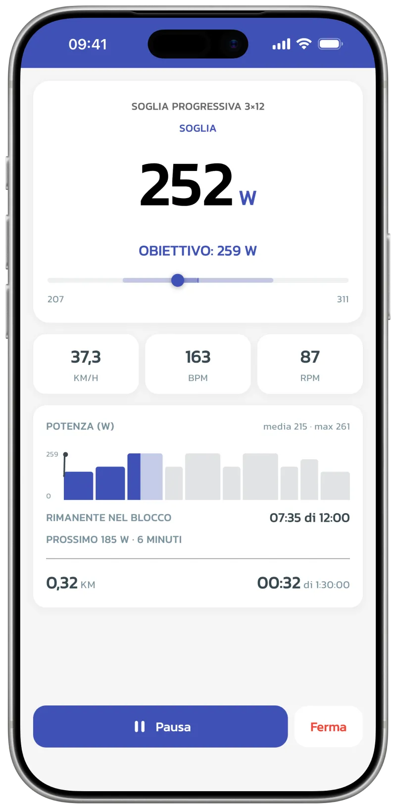 App screenshot: workout perform