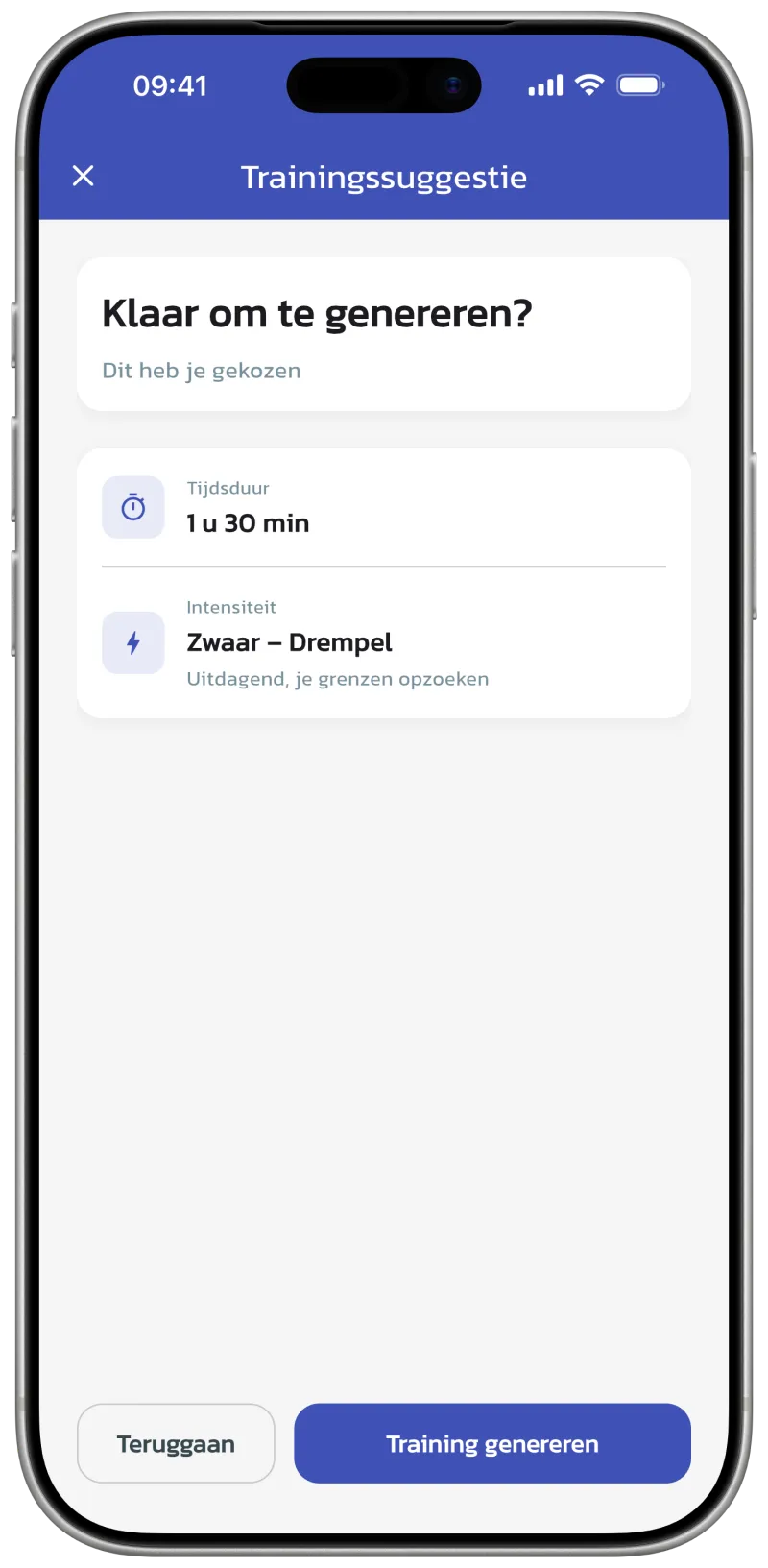 Scherm van de AI-trainingsgenerator