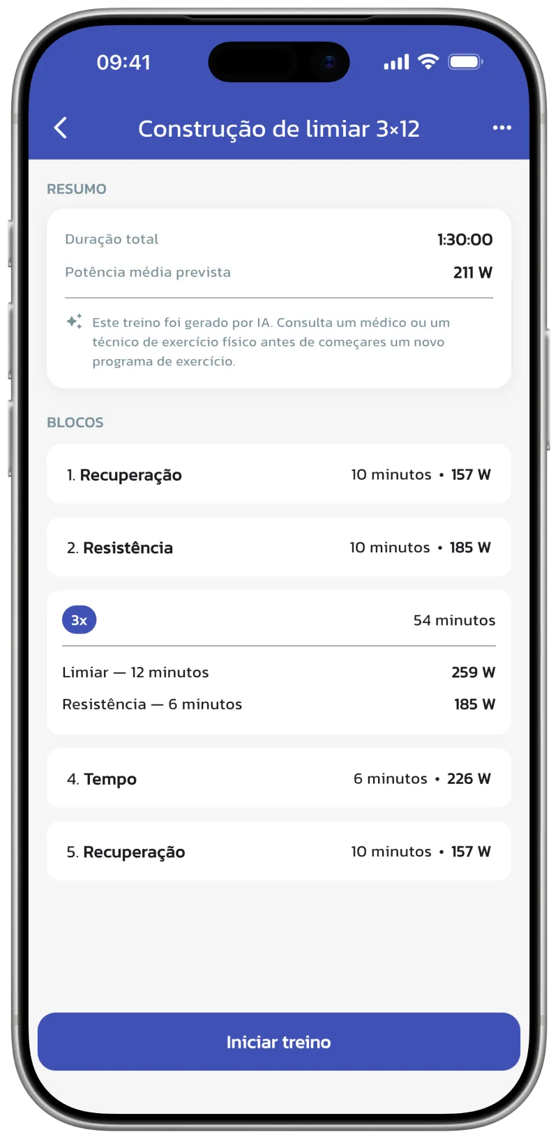 App screenshot: workout create
