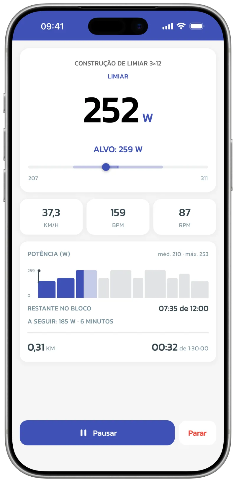 App screenshot: workout perform
